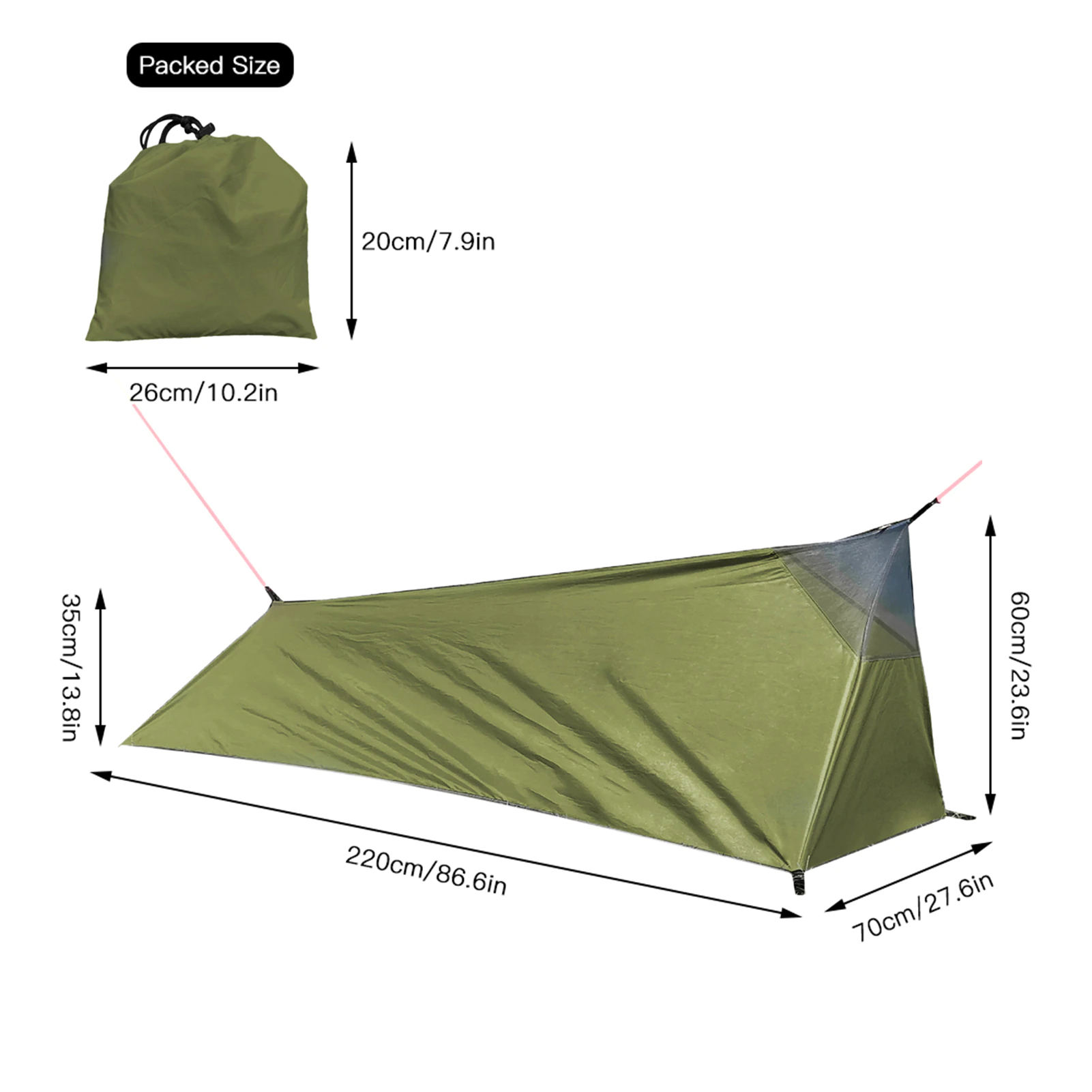 Cheap Goat Tents Tent outdoor 1 Person Ultralight Camping Tent 210D Oxford cloth waterproof Rodless Tent Portable Canopy 220X70X60cm Tents